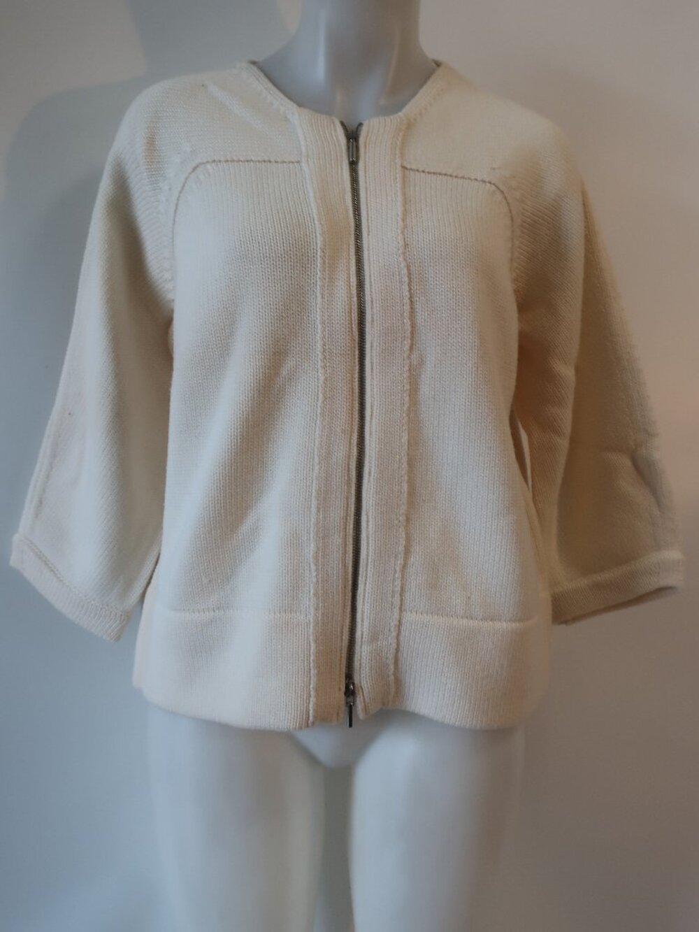 Women Akris Punto Cream (Item- 41) Pure Wool Zip Cardigan Sweater 12
